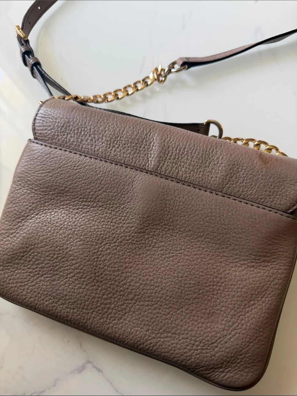 Michael Kors Taupe Leather Crossbody with Gold Hardware